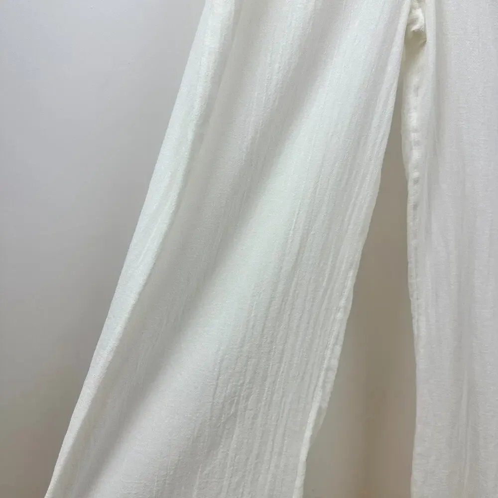 Urban Outfitters Jumpsuit White Wide Leg Gauze Cotton Crochet Cottagecore L NWT - Picture 9 of 15